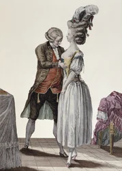 A Tailor Trying Out a Fashionable Corset on a Lady, Plate from 